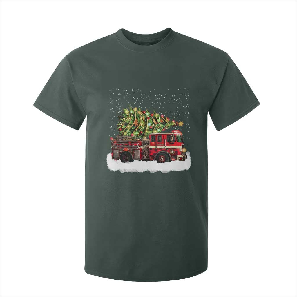 Fire Truck Christmas T Shirt For Kid Fireman Xmas Firefighter TS10 Dark Forest Green Print Your Wear