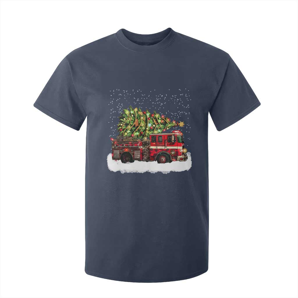 Fire Truck Christmas T Shirt For Kid Fireman Xmas Firefighter TS10 Navy Print Your Wear