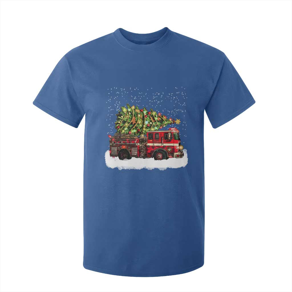 Fire Truck Christmas T Shirt For Kid Fireman Xmas Firefighter TS10 Royal Blue Print Your Wear