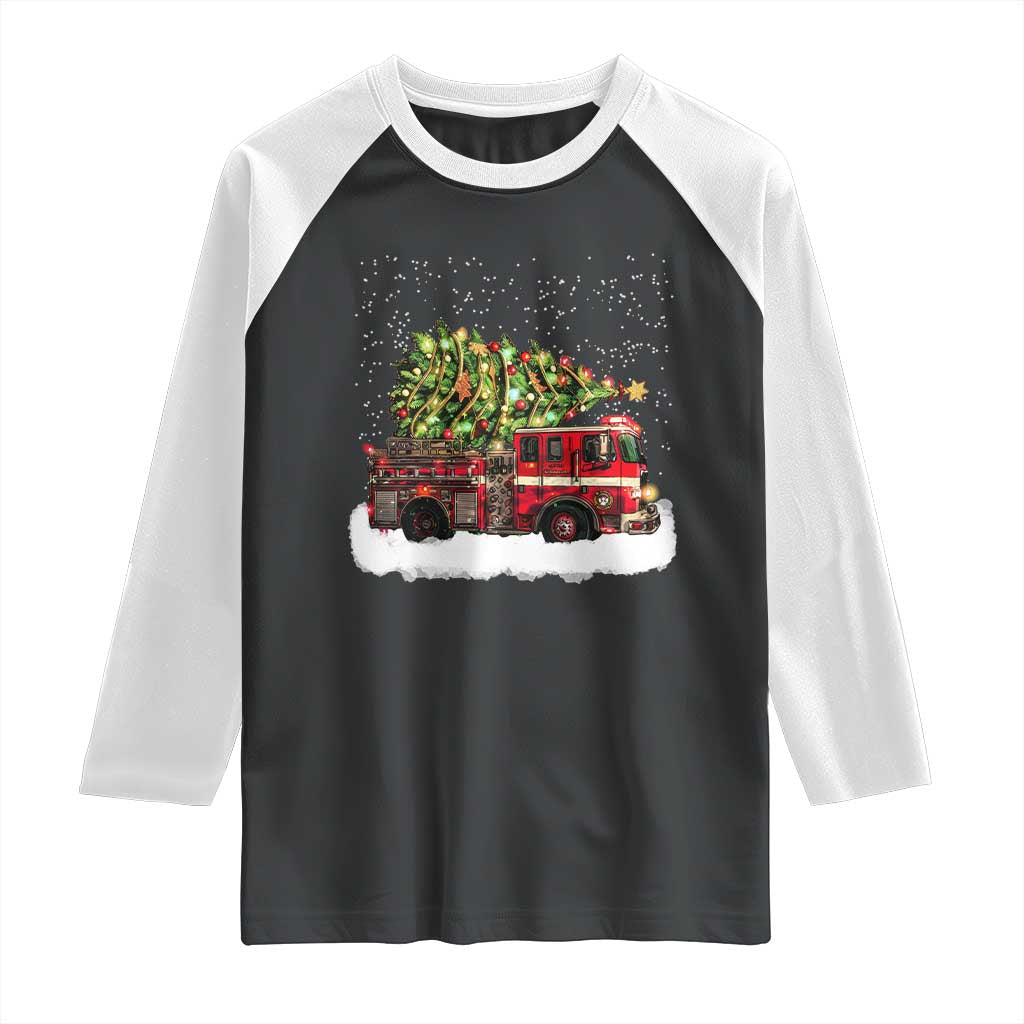 Fire Truck Christmas Raglan Shirt Fireman Xmas Firefighter TS10 Black White Print Your Wear