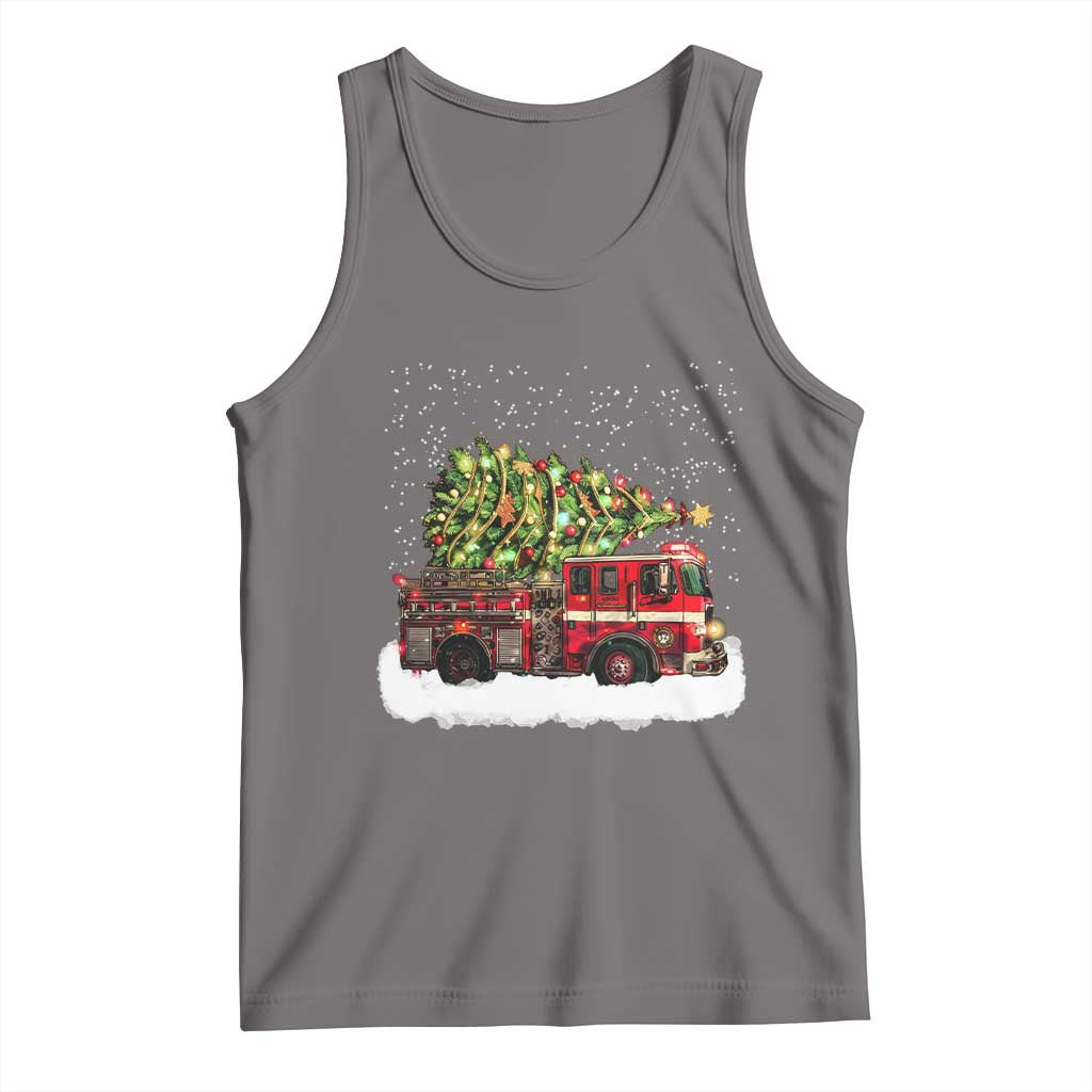Fire Truck Christmas Tank Top Fireman Xmas Firefighter TS10 Deep Heather Print Your Wear