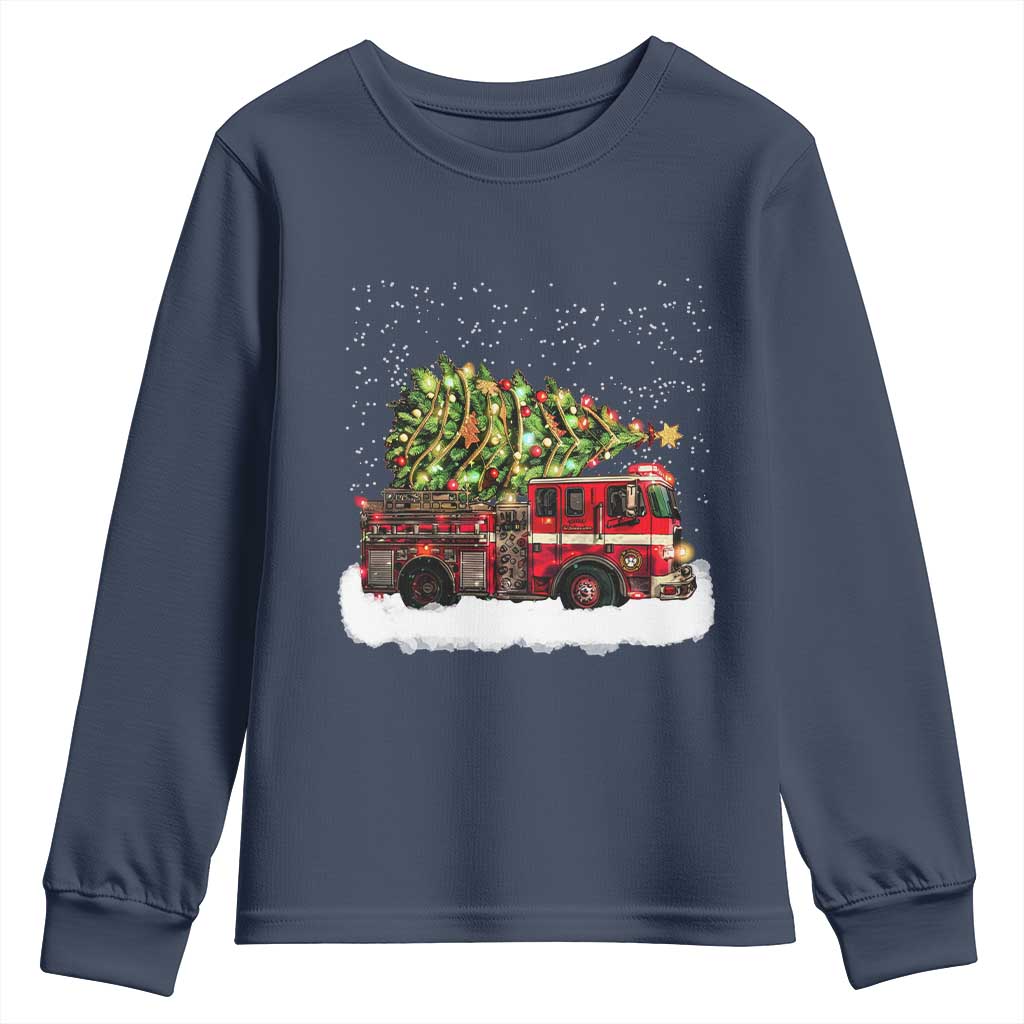 Fire Truck Christmas Youth Sweatshirt Fireman Xmas Firefighter TS10 Navy Print Your Wear