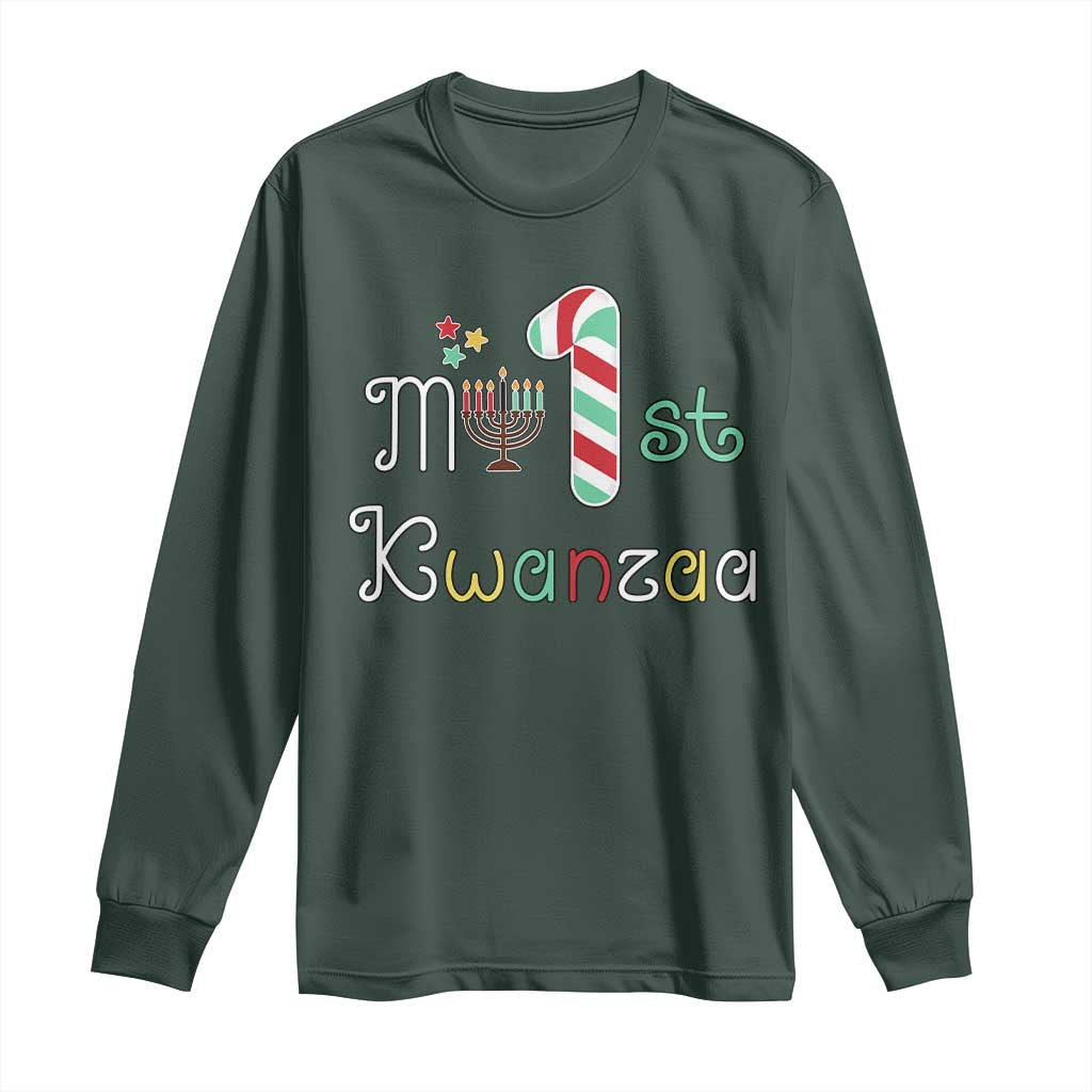 My 1st Kwanzaa Long Sleeve Shirt Babys First Kwanzaa Kinara Gift TS10 Dark Forest Green Print Your Wear