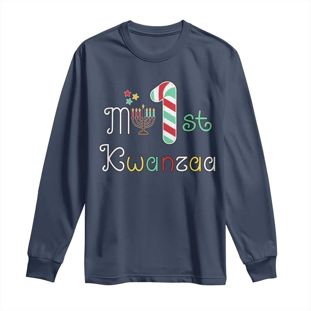 My 1st Kwanzaa Long Sleeve Shirt Babys First Kwanzaa Kinara Gift TS10 Navy Print Your Wear