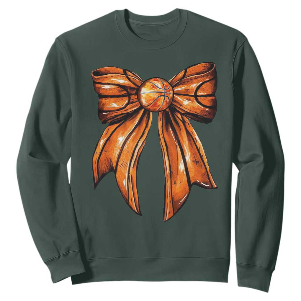 Basketball Coquette Bow Sweatshirt Game Day TS10 Dark Forest Green Print Your Wear