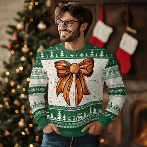 Basketball Coquette Bow Ugly Christmas Sweater Game Day TS10 Green Print Your Wear