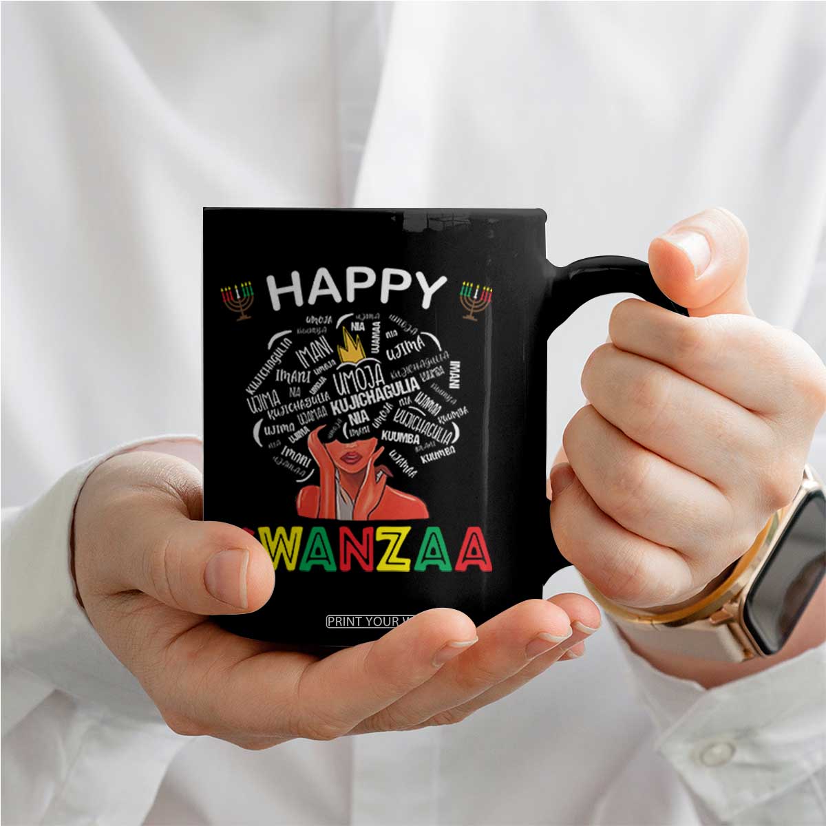 Happy Kwanzaa Coffee Mug African American Afro Queen Nguzo Saba TS10 Print Your Wear