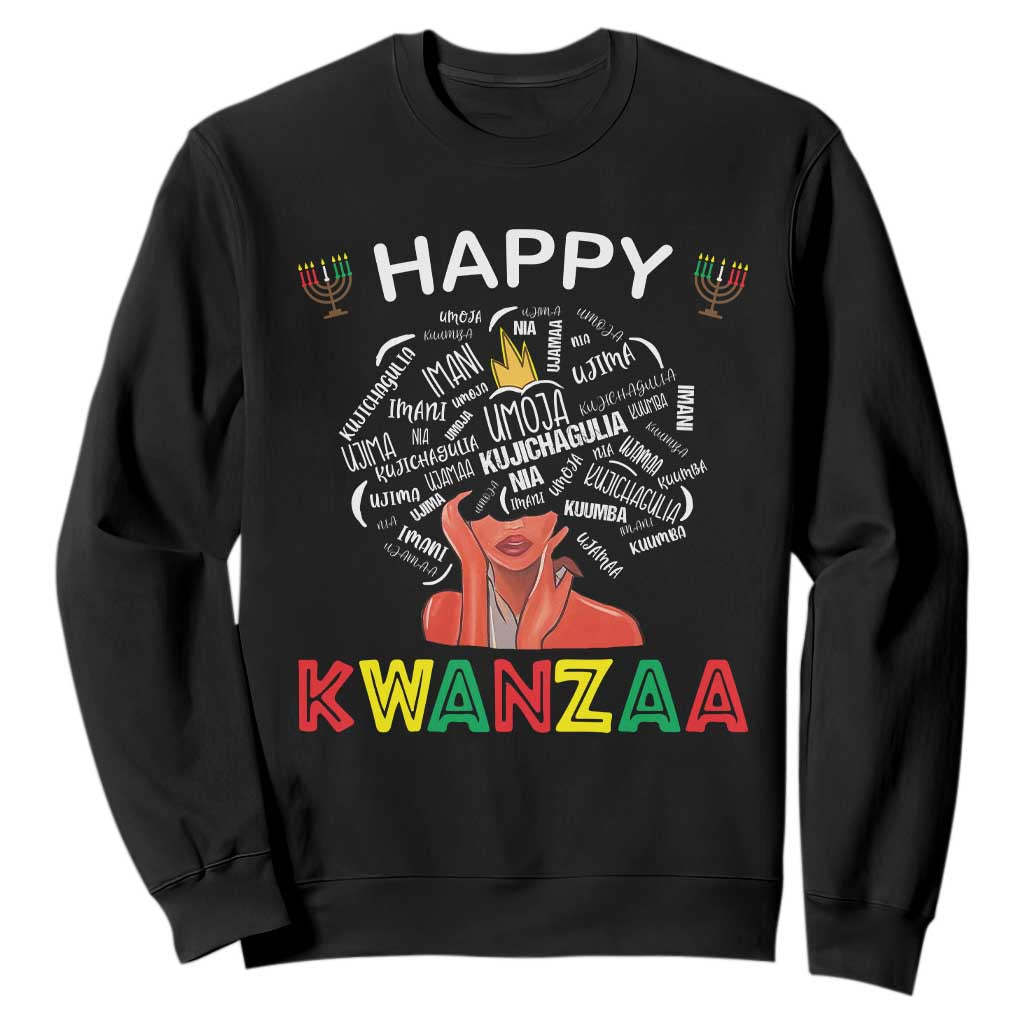 Happy Kwanzaa Sweatshirt African American Afro Queen Nguzo Saba TS10 Black Print Your Wear