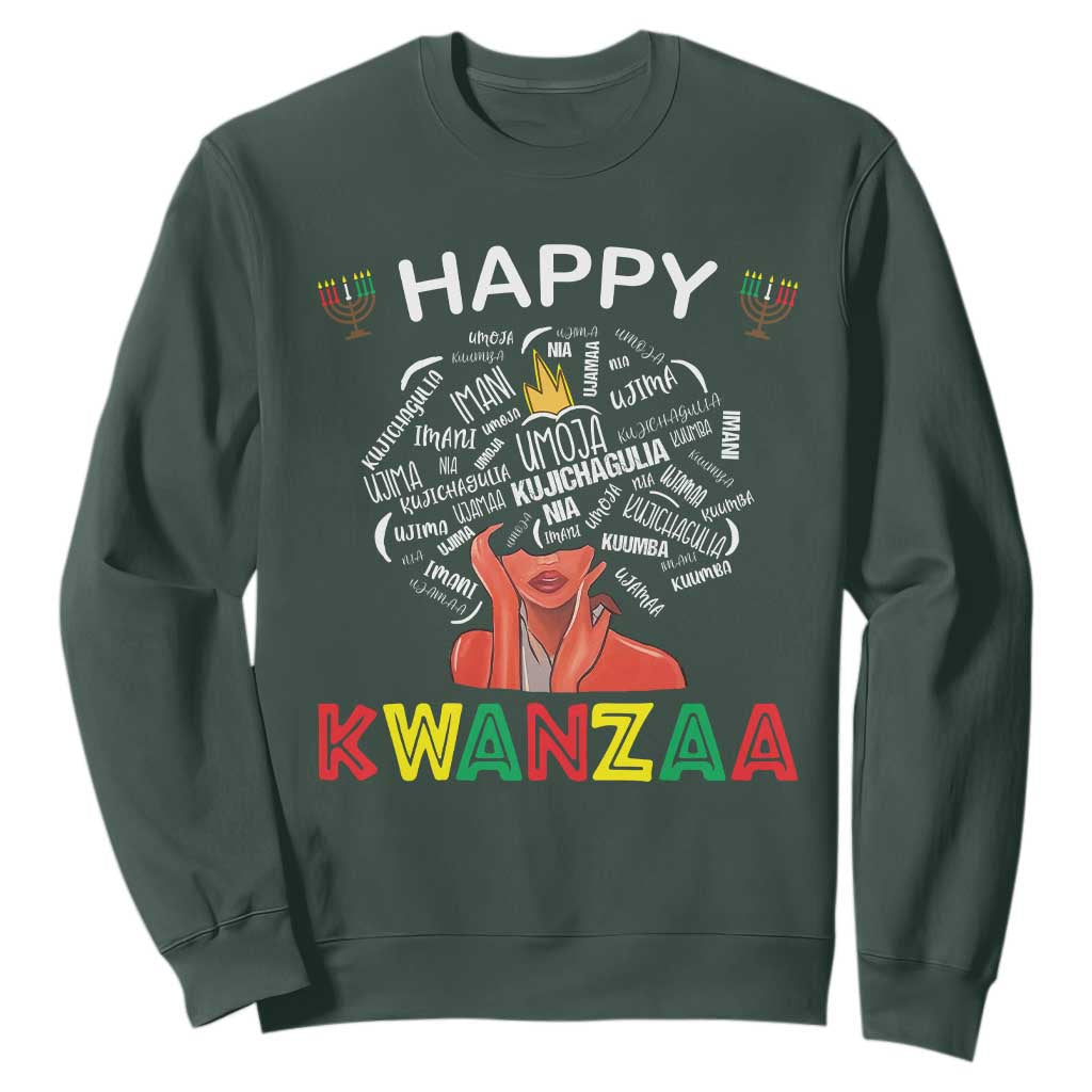 Happy Kwanzaa Sweatshirt African American Afro Queen Nguzo Saba TS10 Dark Forest Green Print Your Wear
