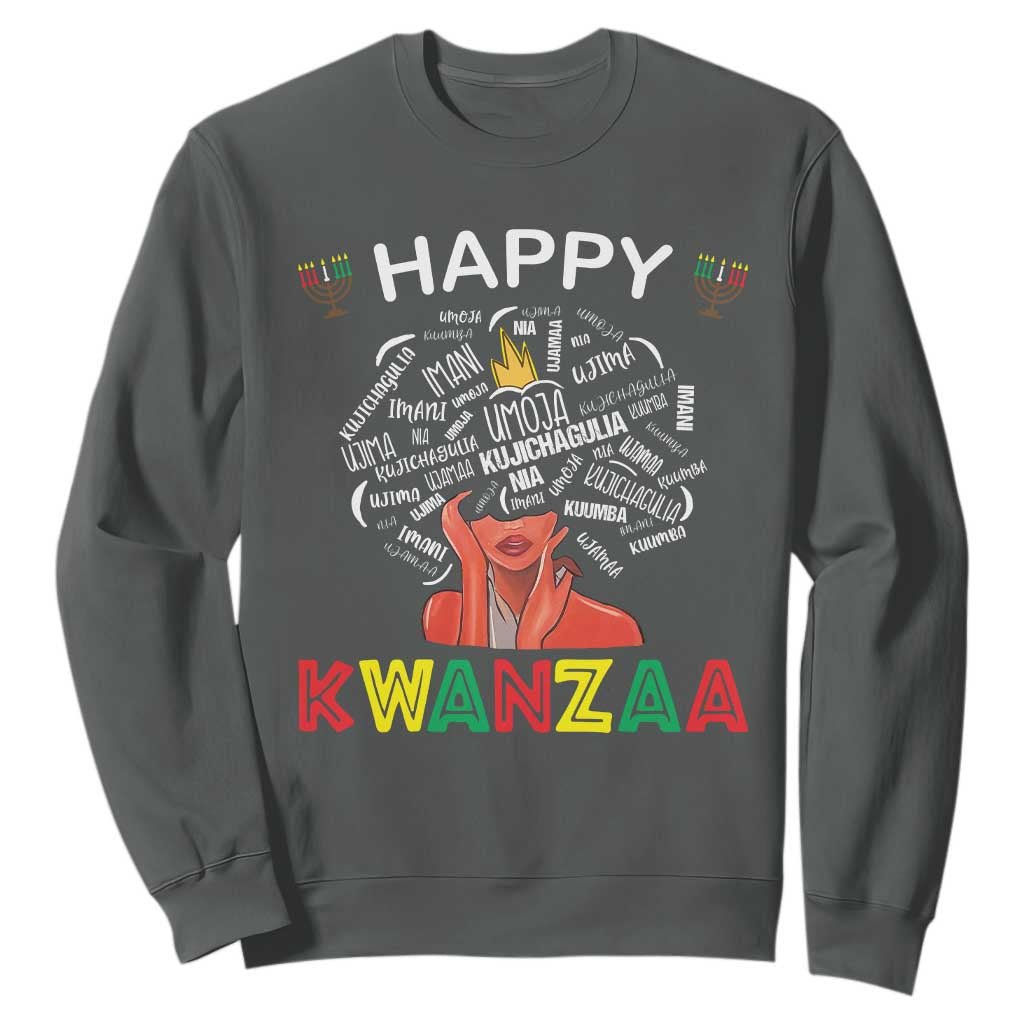 Happy Kwanzaa Sweatshirt African American Afro Queen Nguzo Saba TS10 Dark Heather Print Your Wear