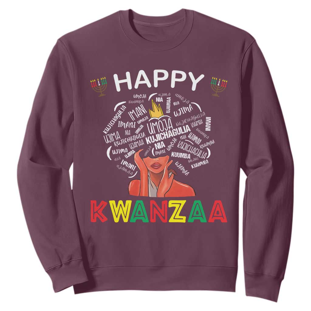 Happy Kwanzaa Sweatshirt African American Afro Queen Nguzo Saba TS10 Maroon Print Your Wear