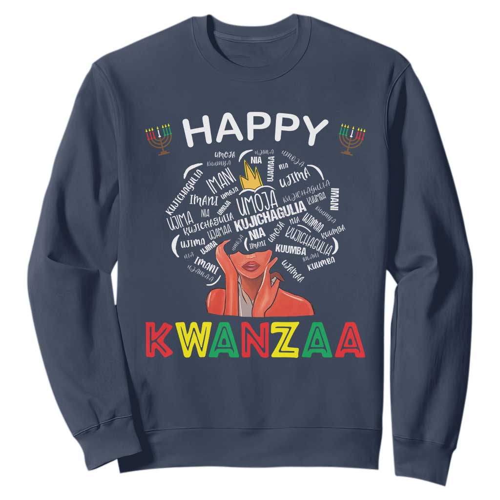 Happy Kwanzaa Sweatshirt African American Afro Queen Nguzo Saba TS10 Navy Print Your Wear