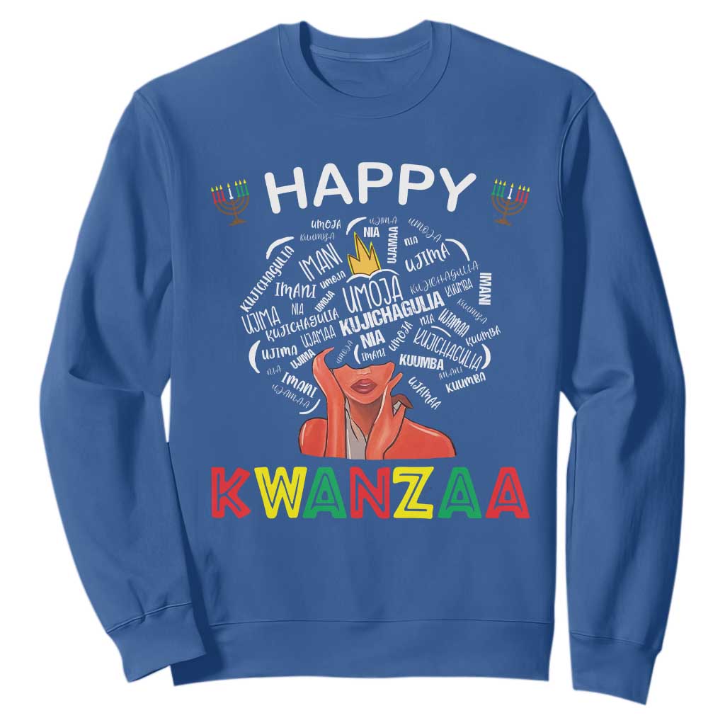 Happy Kwanzaa Sweatshirt African American Afro Queen Nguzo Saba TS10 Royal Blue Print Your Wear
