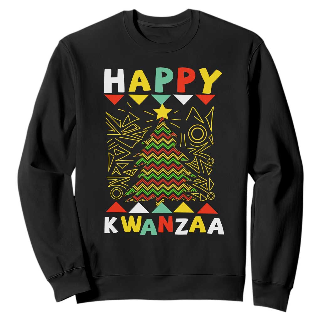 Happy Kwanzaa Christmas Sweatshirt African American Holiday Christmas Tree TS10 Black Print Your Wear