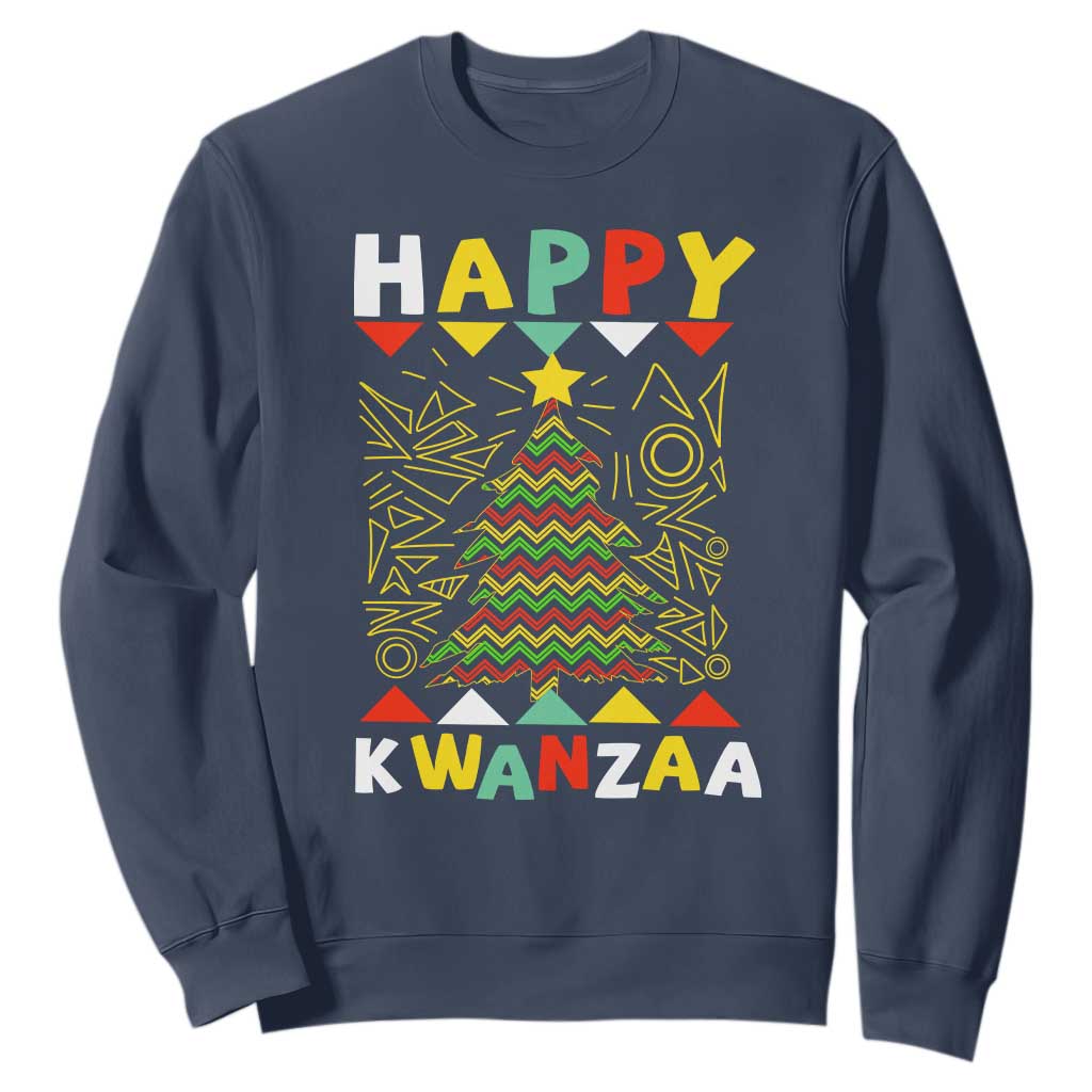 Happy Kwanzaa Christmas Sweatshirt African American Holiday Christmas Tree TS10 Navy Print Your Wear