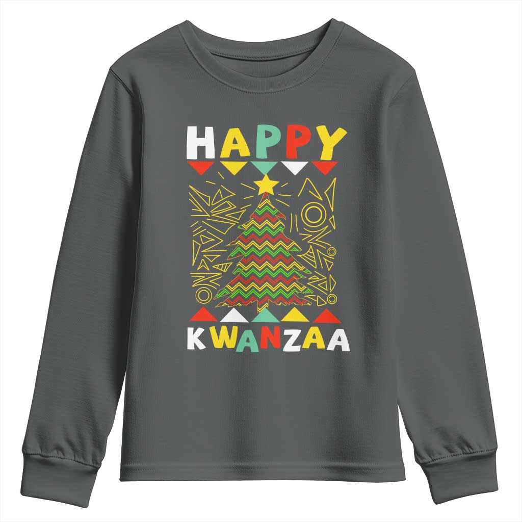 Happy Kwanzaa Christmas Youth Sweatshirt African American Holiday Christmas Tree TS10 Dark Heather Print Your Wear