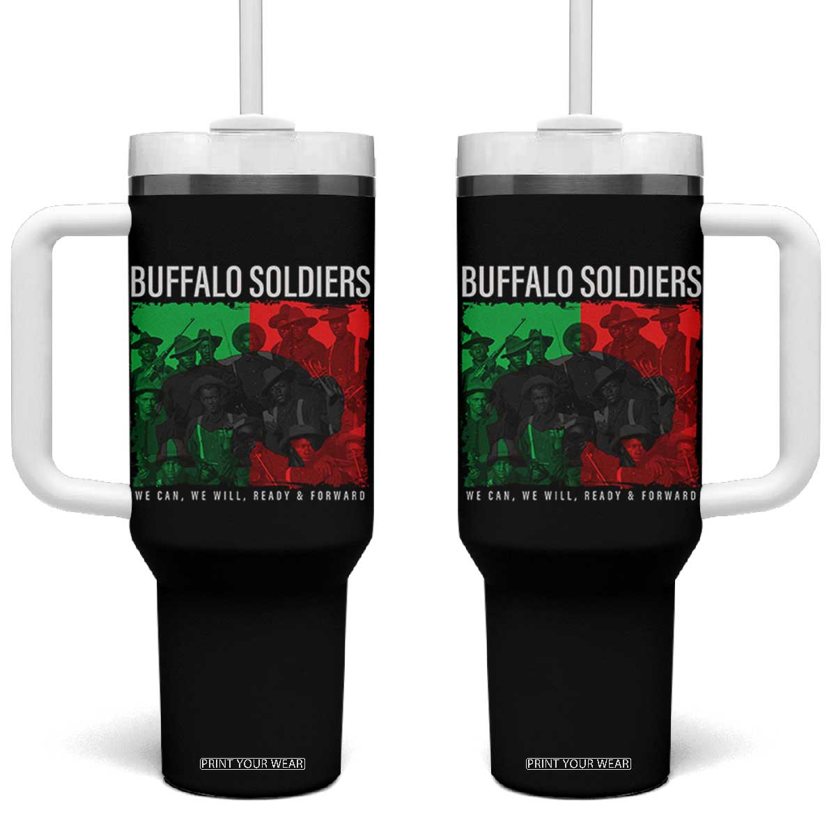 Buffalo Soldiers Tumbler With Handle 9th and 10th Cavalry Afro African American Heros TS10 One Size: 40 oz Black Print Your Wear