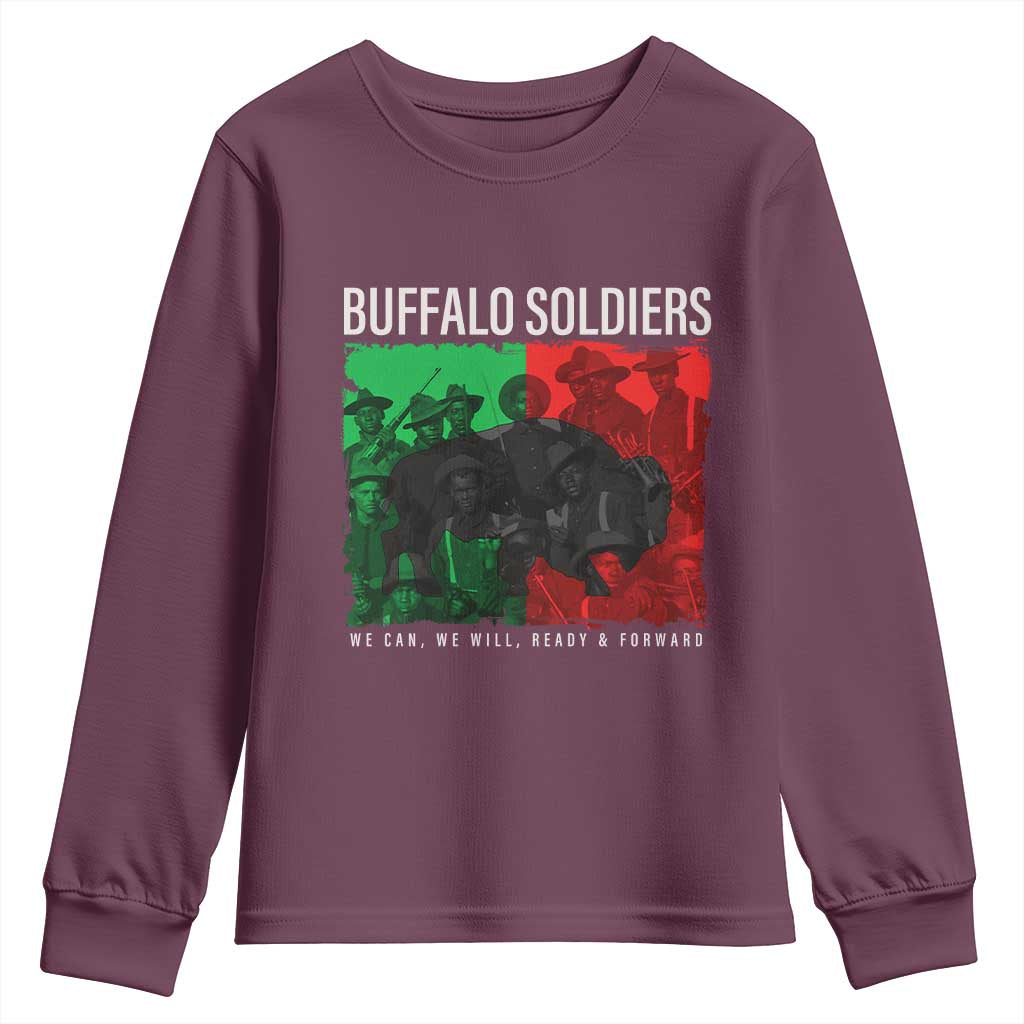 Buffalo Soldiers Youth Sweatshirt 9th and 10th Cavalry Afro African American Heros TS10 Maroon Print Your Wear