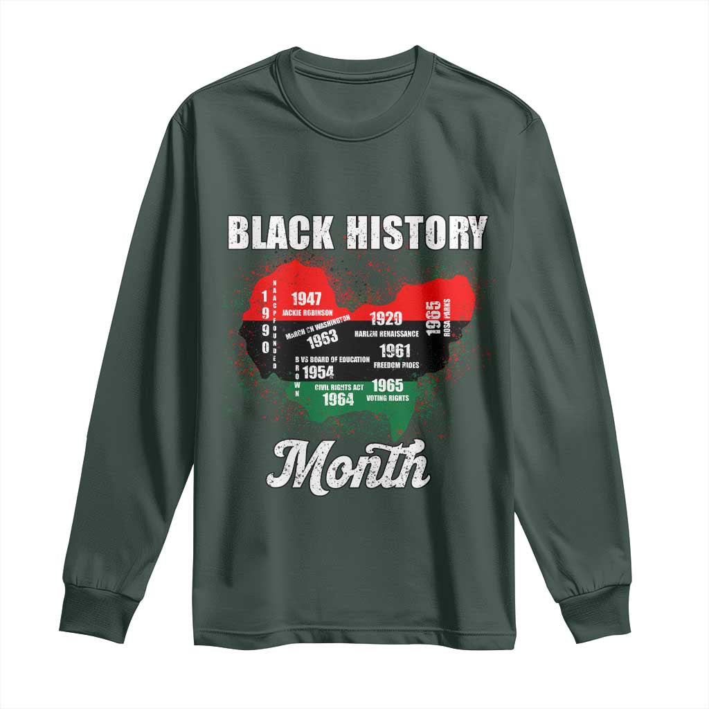 Black History Leaders Long Sleeve Shirt African American Milestones Map Civil Right TS10 Dark Forest Green Print Your Wear