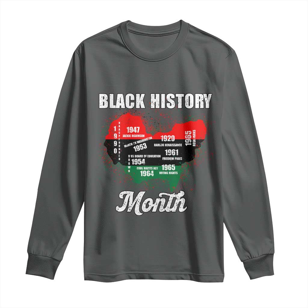 Black History Leaders Long Sleeve Shirt African American Milestones Map Civil Right TS10 Dark Heather Print Your Wear