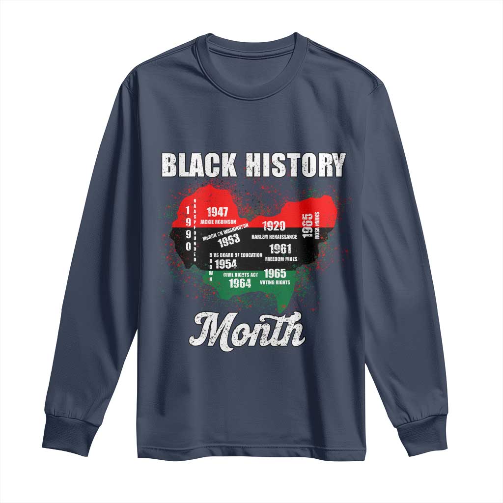 Black History Leaders Long Sleeve Shirt African American Milestones Map Civil Right TS10 Navy Print Your Wear