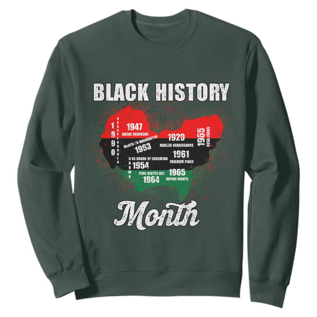 Black History Leaders Sweatshirt African American Milestones Map Civil Right TS10 Dark Forest Green Print Your Wear