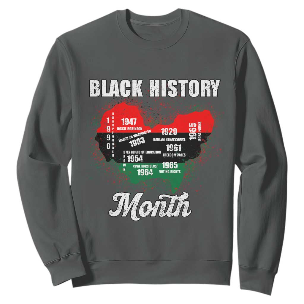 Black History Leaders Sweatshirt African American Milestones Map Civil Right TS10 Dark Heather Print Your Wear