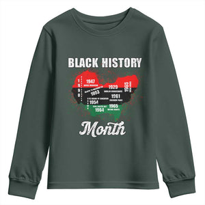 Black History Leaders Youth Sweatshirt African American Milestones Map Civil Right TS10 Dark Forest Green Print Your Wear