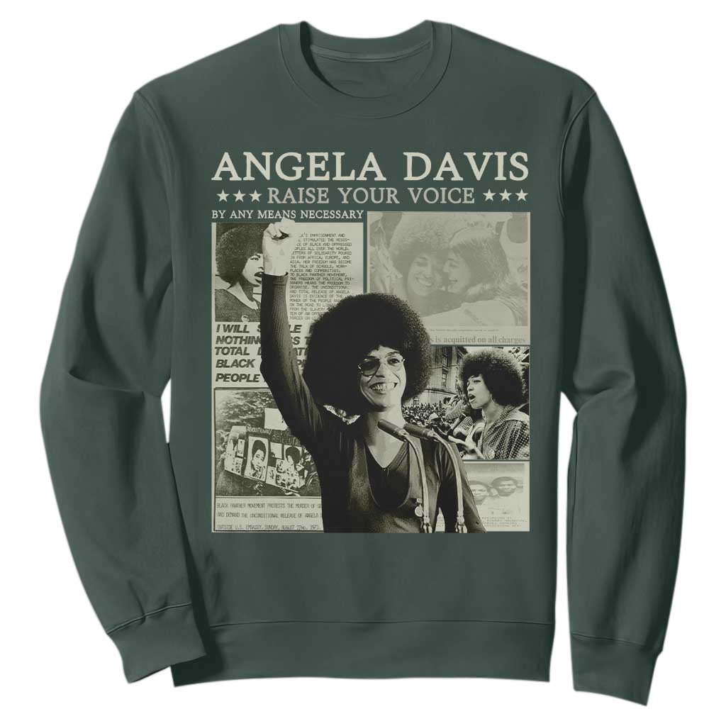 Black History Month Angela Davis Sweatshirt Raise Your Voice Feminist Human Rights TS10 Dark Forest Green Print Your Wear