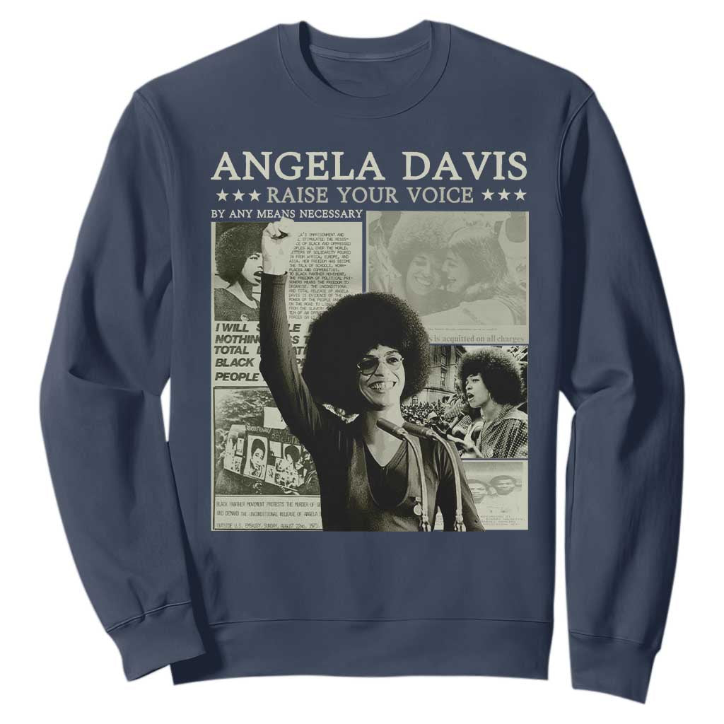 Black History Month Angela Davis Sweatshirt Raise Your Voice Feminist Human Rights TS10 Navy Print Your Wear