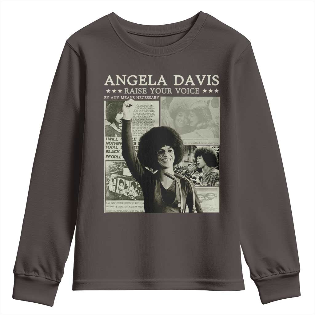 Black History Month Angela Davis Youth Sweatshirt Raise Your Voice Feminist Human Rights TS10 Dark Chocolate Print Your Wear