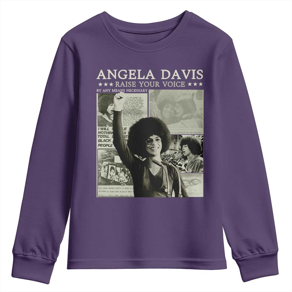 Black History Month Angela Davis Youth Sweatshirt Raise Your Voice Feminist Human Rights TS10 Purple Print Your Wear