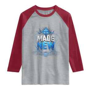 Christian Baptism Raglan Shirt Made Water Bible Verse Baptized TS10 Heather Gray Heather Red Print Your Wear
