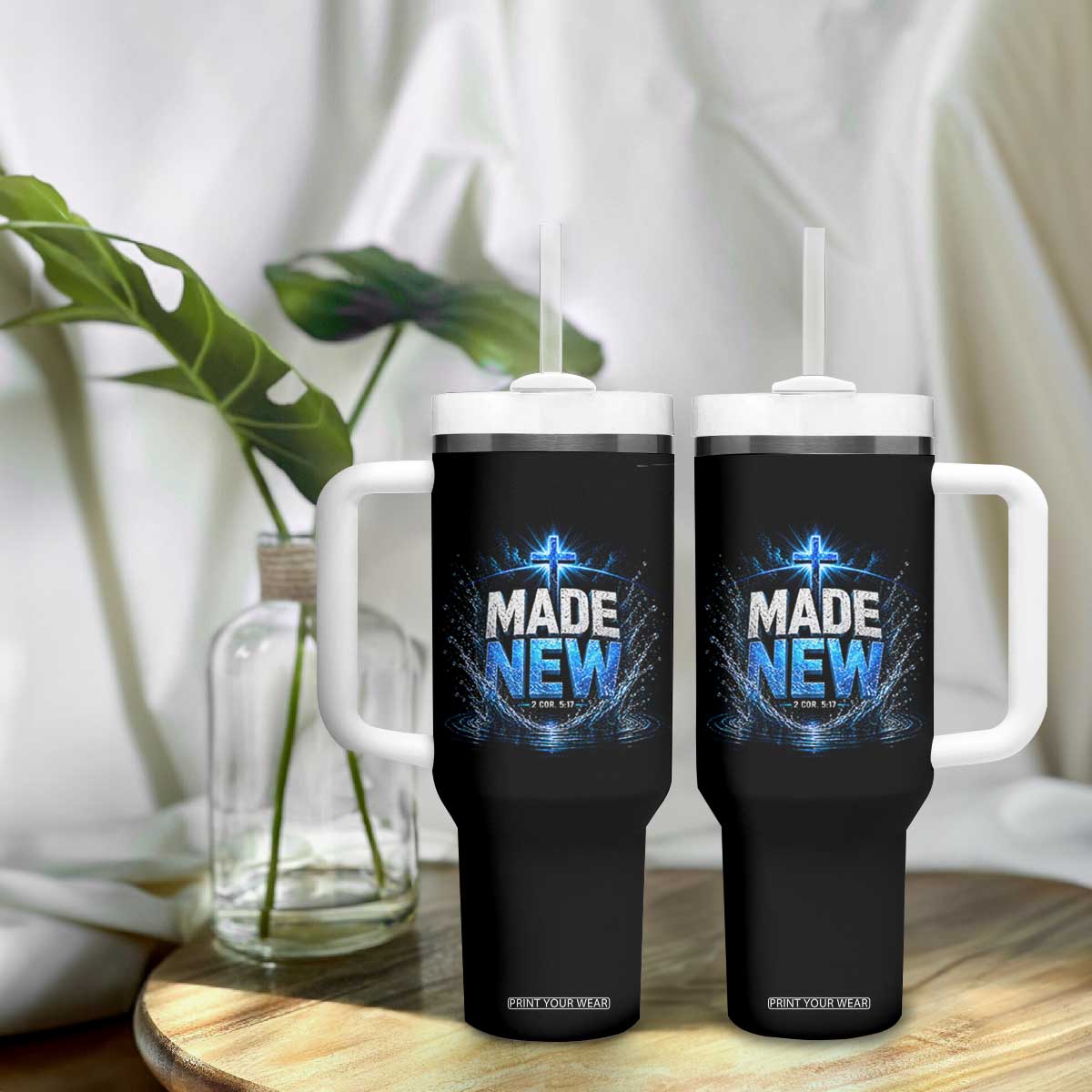 Christian Baptism Tumbler With Handle Made Water Bible Verse Baptized TS10 Print Your Wear