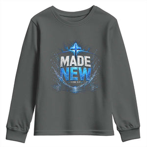 Christian Baptism Youth Sweatshirt Made Water Bible Verse Baptized TS10 Dark Heather Print Your Wear