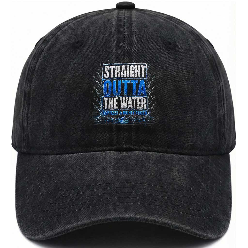 Baptism Washed Cotton Baseball Cap Straight Outta Water Christian Baptized TS10 Print Your Wear