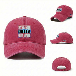 Straight Outta Holy Water Washed Cotton Baseball Cap Baptismal Baptism Christening TS10 Washed Cap Universal Fit Red Print Your Wear