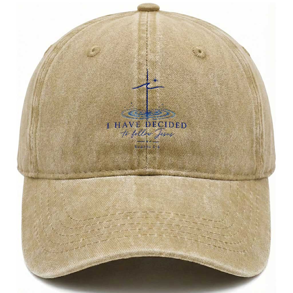 New Believer Washed Cotton Baseball Cap I Have Decided To Follow Jesus In Baptism Cross Water TS10 Print Your Wear