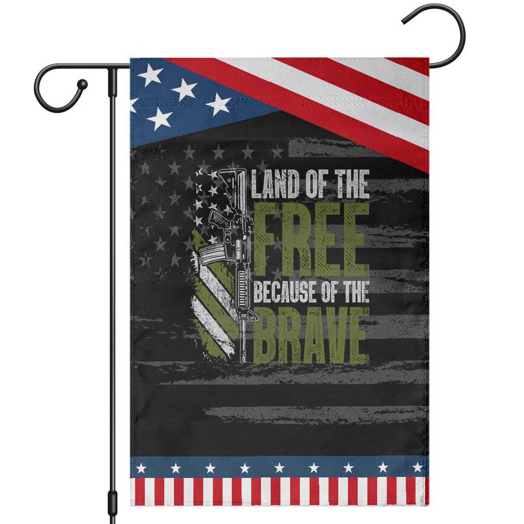 Land of the Free Because of the Brave Patriotic Garden Flag Gun American Flag TS10 Distressed Black Blue Print Your Wear