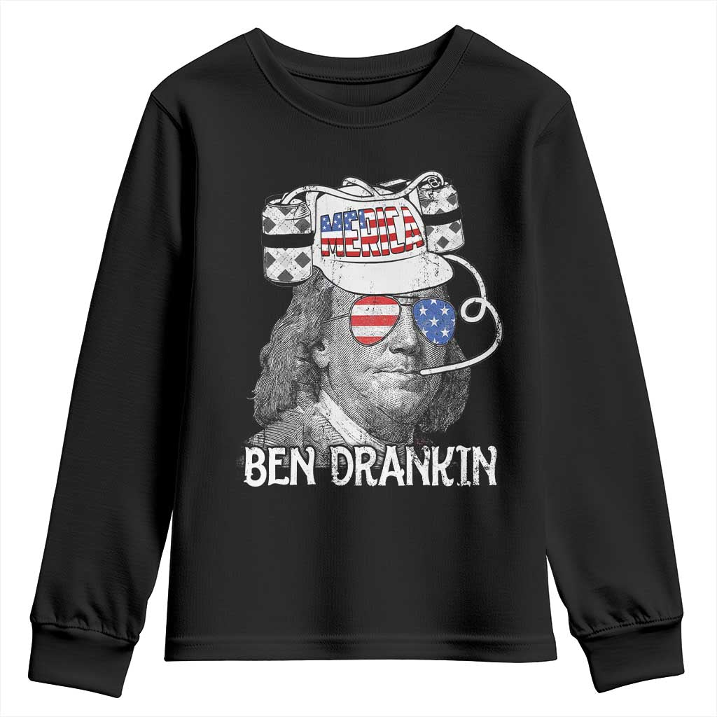 4th of July Ben Drankin Youth Sweatshirt Funny Benjamin Franklin USA Flag TS10 Black Print Your Wear