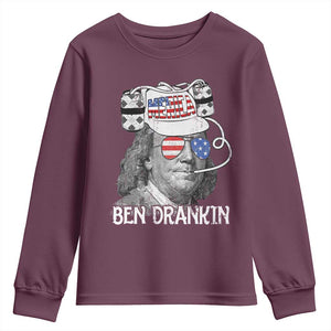 4th of July Ben Drankin Youth Sweatshirt Funny Benjamin Franklin USA Flag TS10 Maroon Print Your Wear