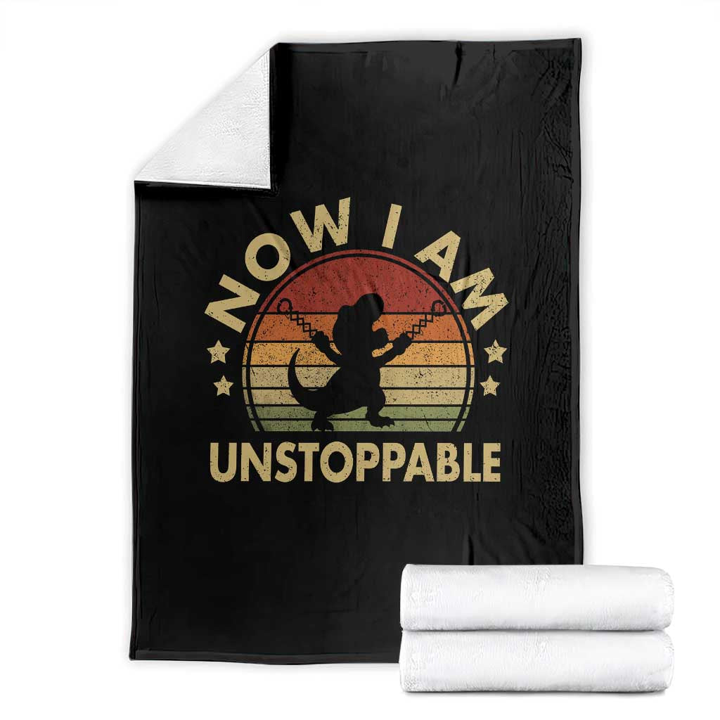 Retro Now I Am Unstoppable Throw Blanket Funny Dinosaur Dino Gifts Vintage TS10 Black Print Your Wear