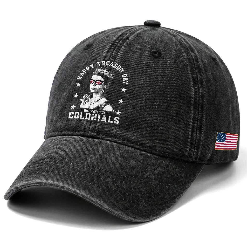 Happy Treason Day Washed Cotton Baseball Cap British Queen Funny July 4th Colonial Meme TS10 Print Your Wear