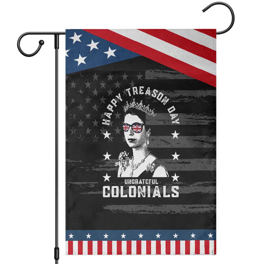 Happy Treason Day Garden Flag British Queen Funny July 4th Colonial Meme TS10 Distressed Black Blue Print Your Wear