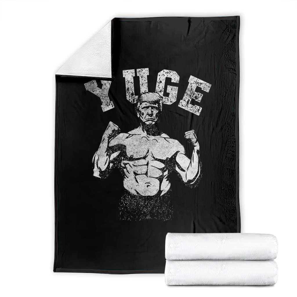 Yuge Muscular Flex Trump Throw Blanket Funny Patriotic Vintage Workout Gym Weight Lifting Motivational TS10 Black Print Your Wear