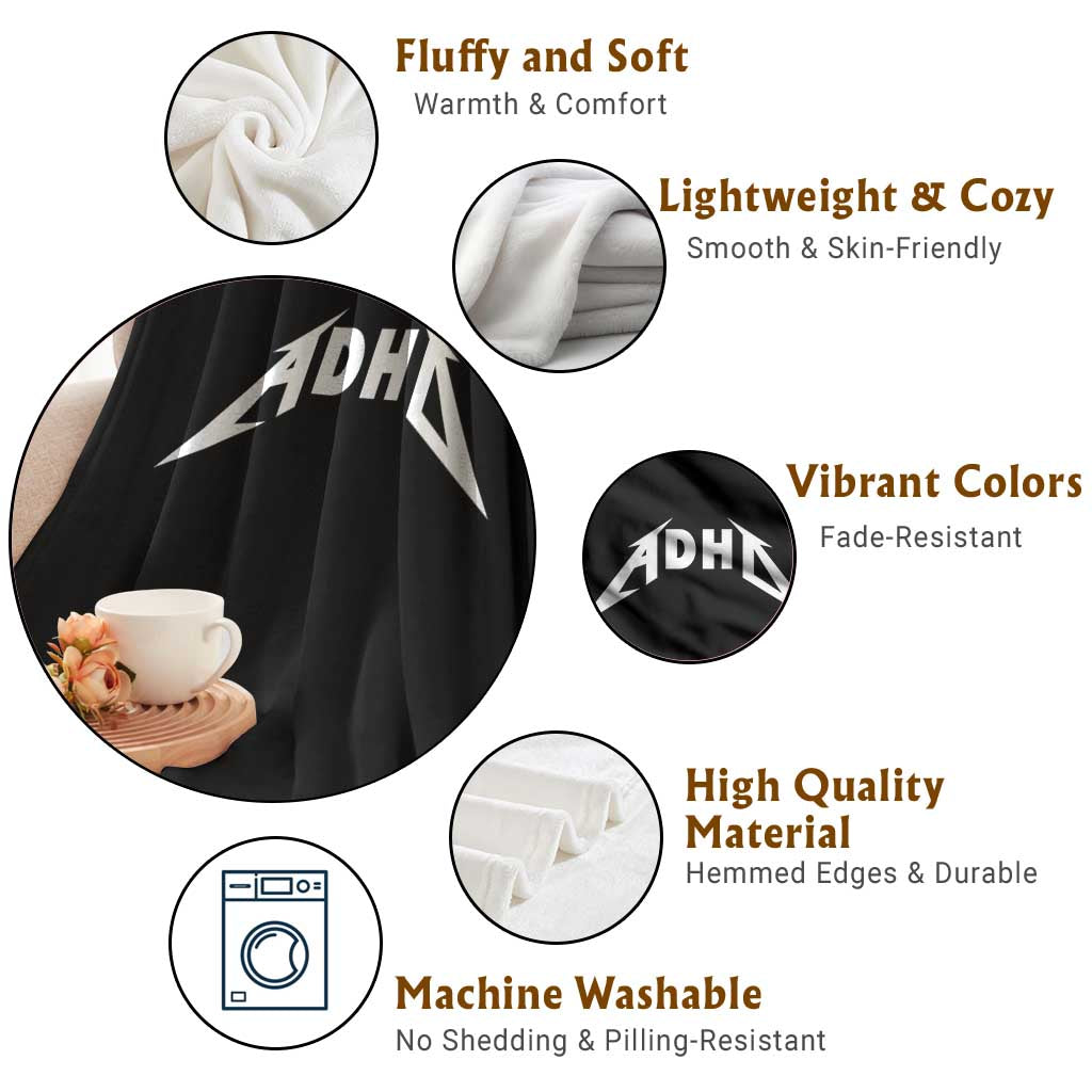 ADHD Throw Blanket Funny Heavy Metal Rock Music Design Meme TS10 Print Your Wear