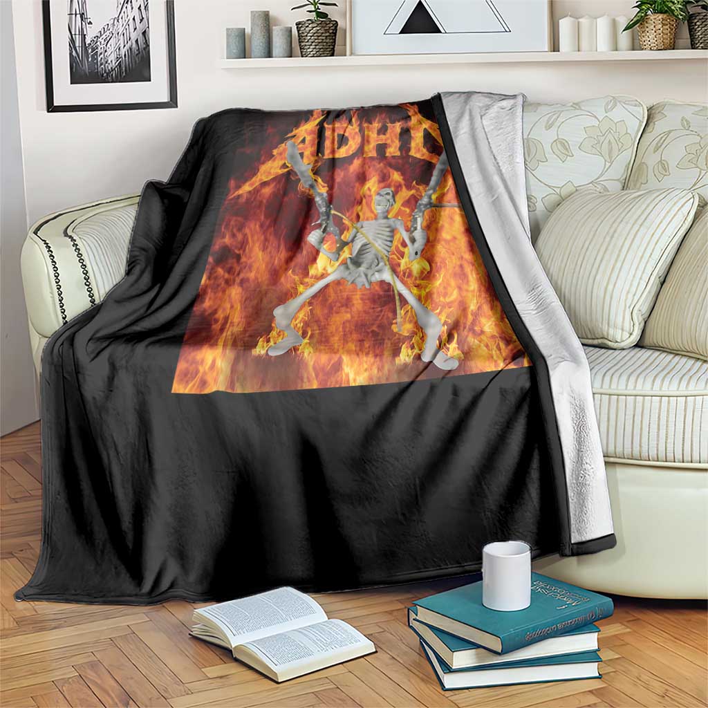 Funny Skeleton ADHD Throw Blanket Meme Flames Neurodivergent Gen Z TS10 Print Your Wear