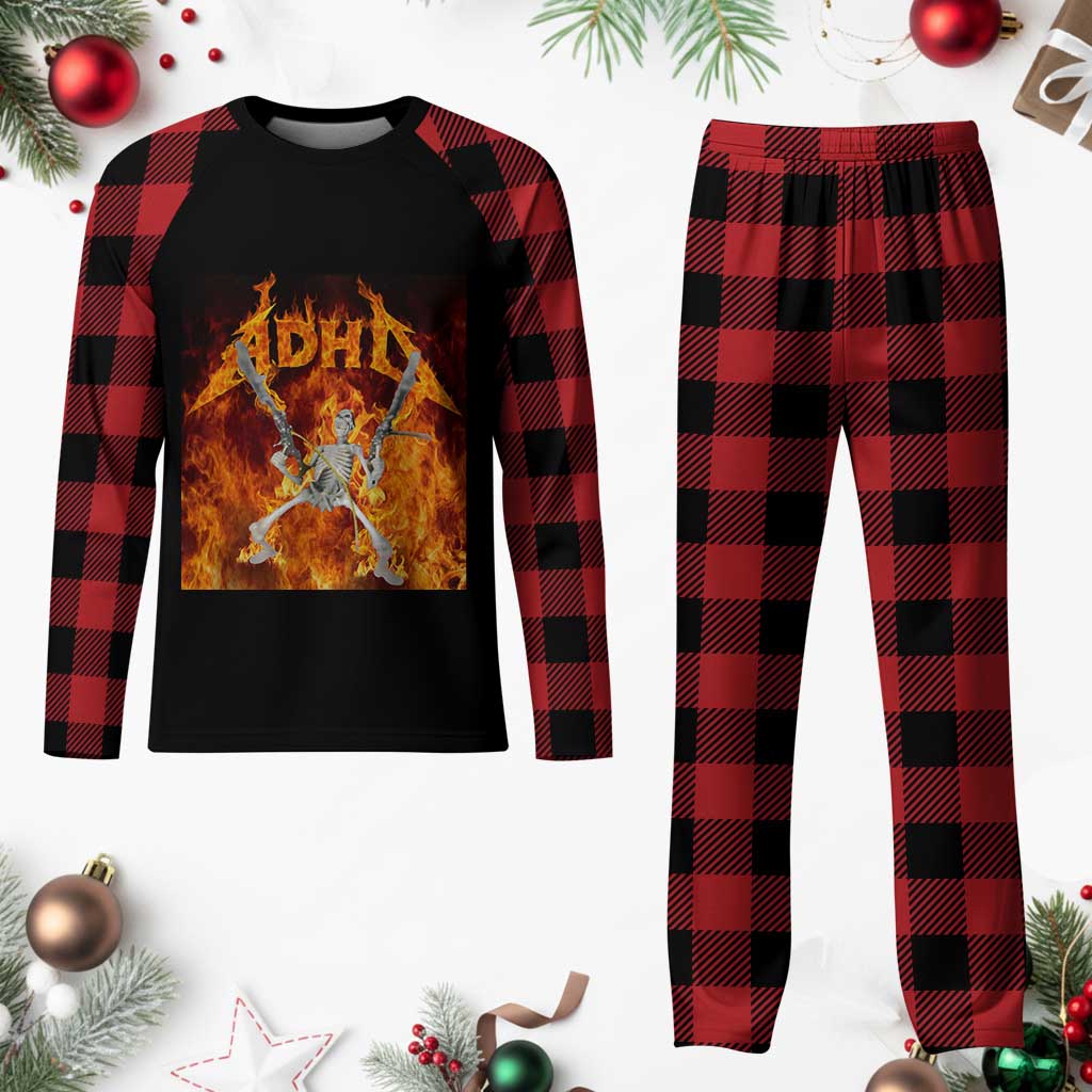 Funny Skeleton ADHD Plaid Pajama Set Meme Flames Neurodivergent Gen Z TS10 Buffalo Plaid Print Your Wear