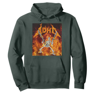 Funny Skeleton ADHD Hoodie Meme Flames Neurodivergent Gen Z TS10 Dark Forest Green Print Your Wear