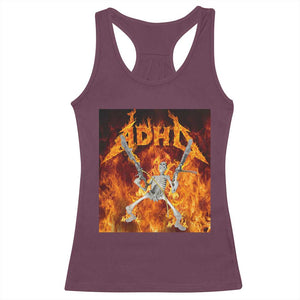 Funny Skeleton ADHD Racerback Tank Top Meme Flames Neurodivergent Gen Z TS10 Maroon Print Your Wear